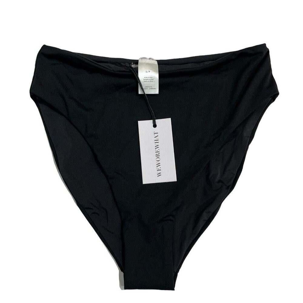We Wore What Emily Bikini Bottom Black High Waisted Full Coverage Size S Neutral